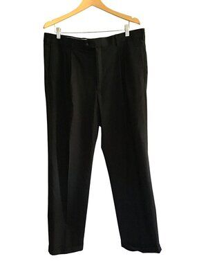 ROUNDTREE & YORKEE -TRAVEL SMART- MEN BLACK PLEATED FRONT DRESS PANT SIZE 38X30